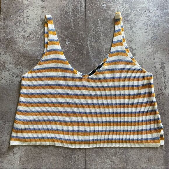 Forever 21 Crop Top Ribbed Stripe V Neck Mustard Periwinkle - Picture 2 of 10